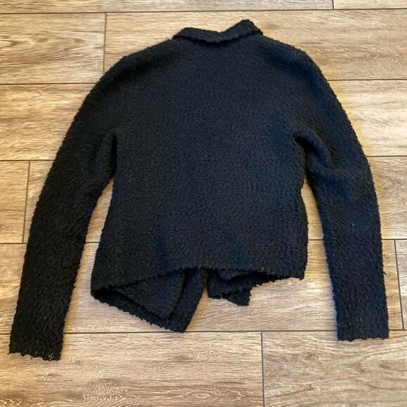 Ann Taylor LOFT Black Drapey Fleece-like Textured Open Wool Cardigan size medium - Picture 6 of 6